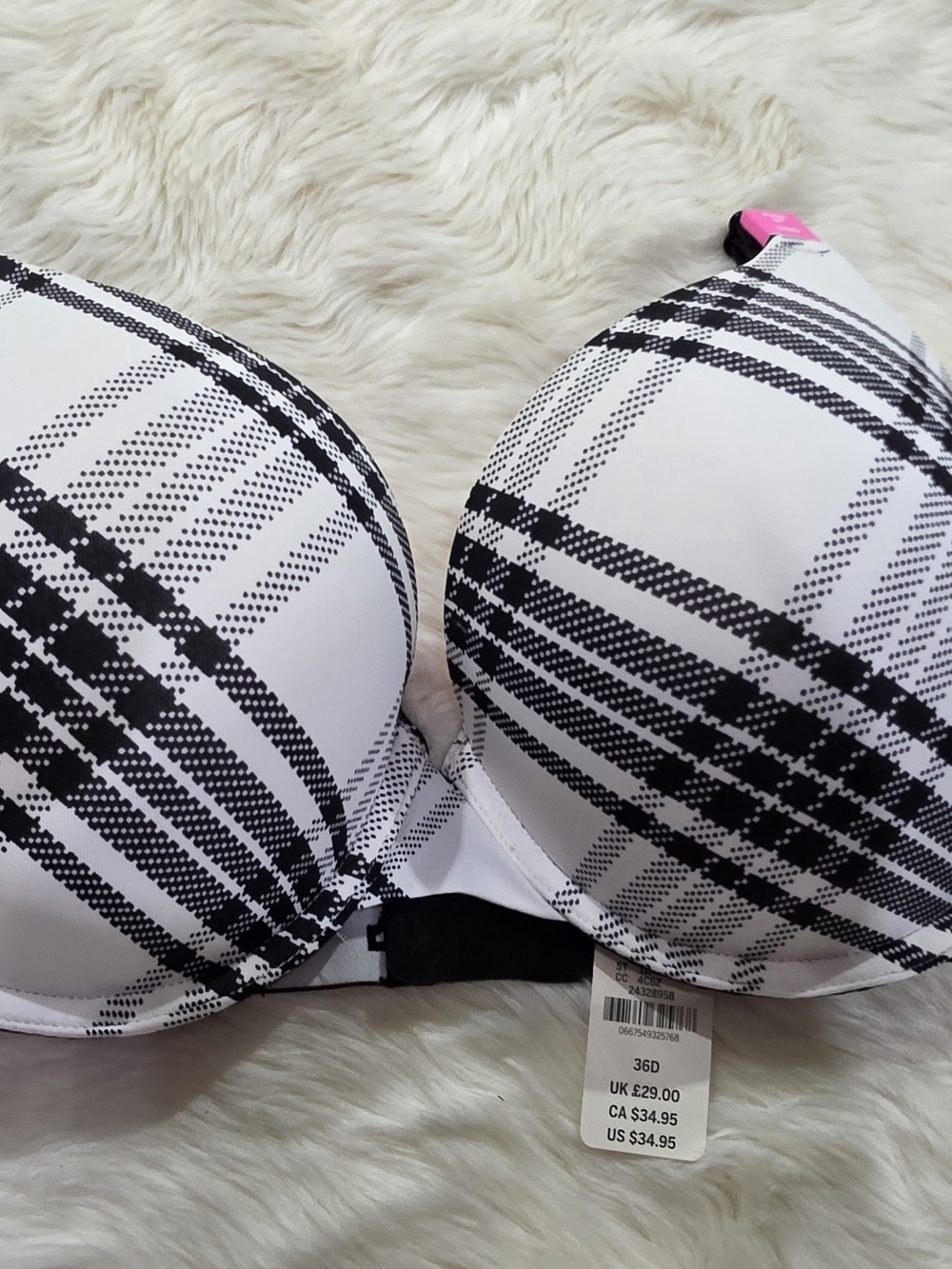 PINK Victoria's Secret Black & White Plaid Push-Up Bra